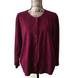Cable & Gauge Burgundy Polka Dot Cardigan XL